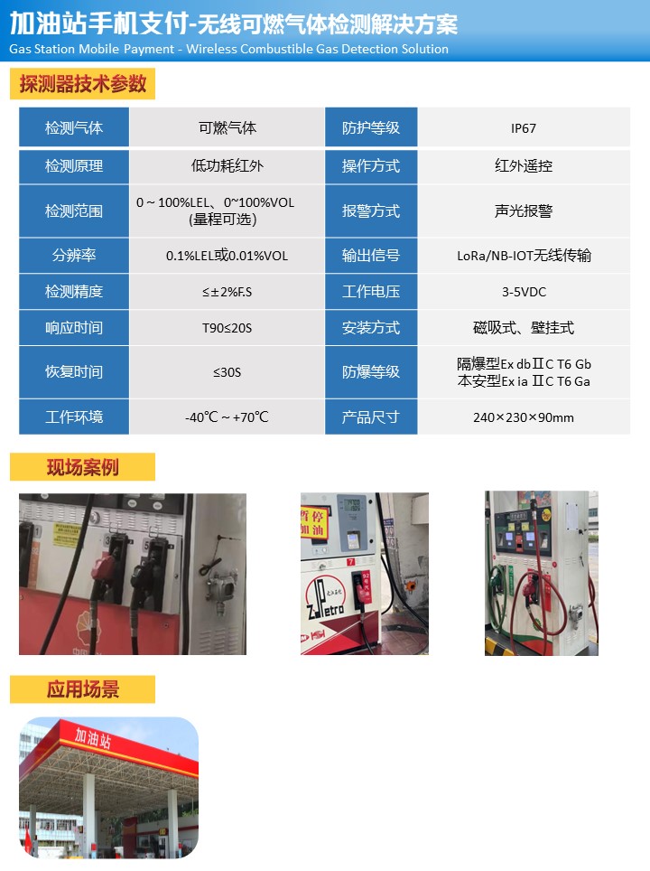 防爆型免布線磁吸式加油機氣體泄漏報警系統